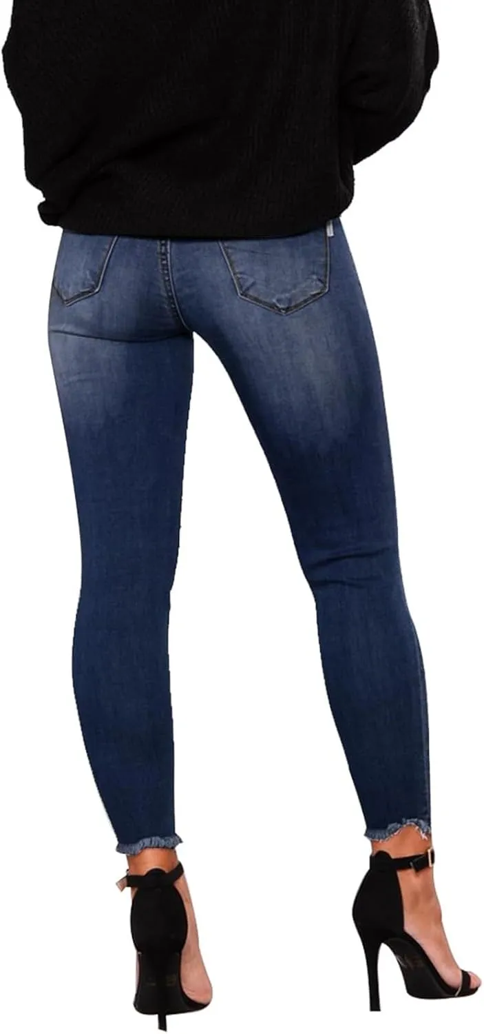 Skinny Jeans for Women Raw Hem Elastic Low Rise Ripped Jeans Casual Tapered Distressed Jeans with Pockets Denim Pants