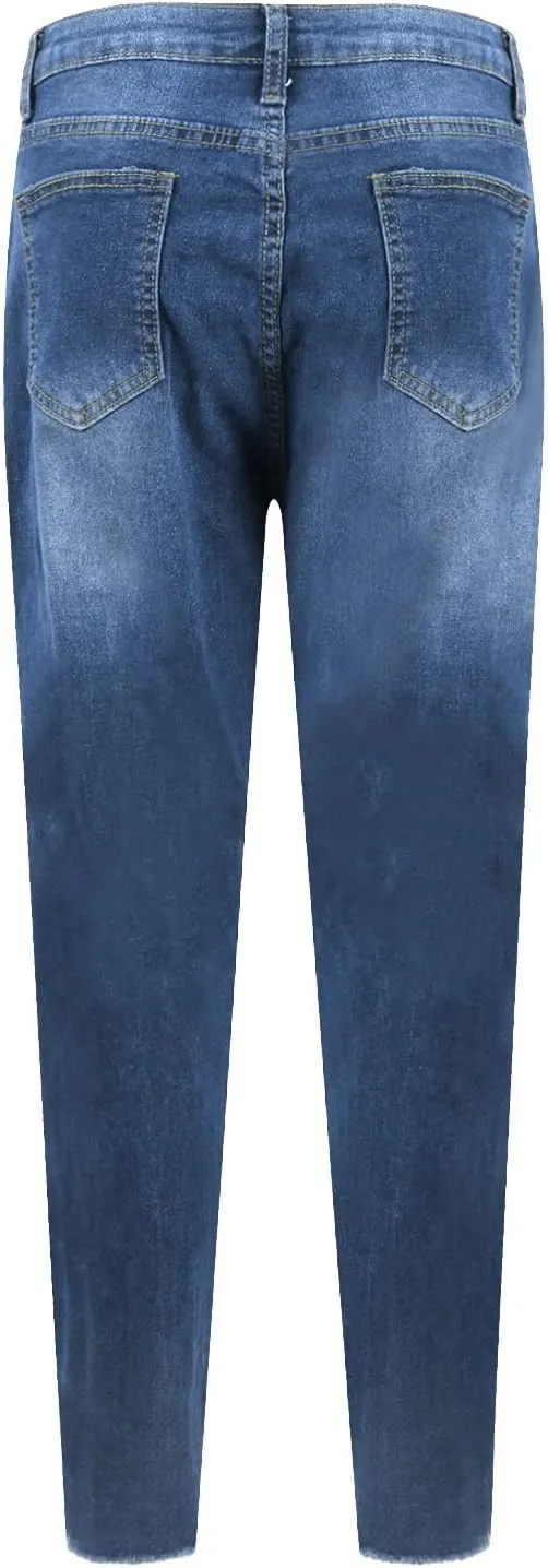 Skinny Jeans for Women Raw Hem Elastic Low Rise Ripped Jeans Casual Tapered Distressed Jeans with Pockets Denim Pants