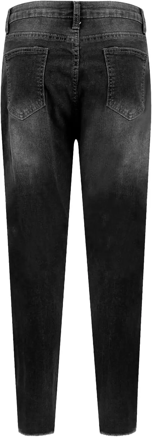 Skinny Jeans for Women Raw Hem Elastic Low Rise Ripped Jeans Casual Tapered Distressed Jeans with Pockets Denim Pants