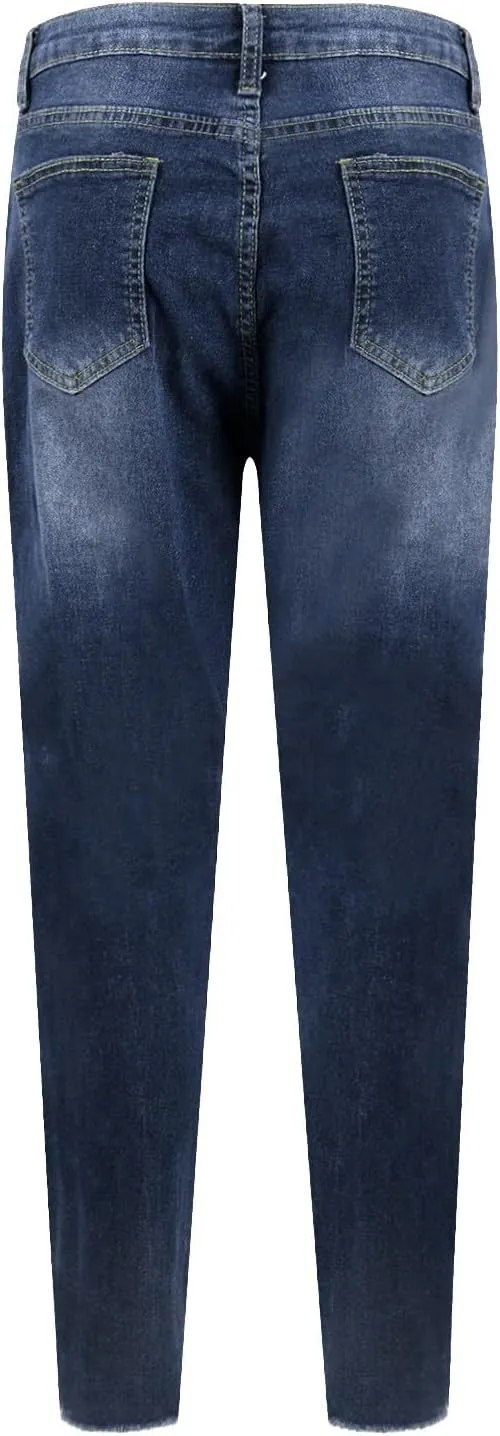 Skinny Jeans for Women Raw Hem Elastic Low Rise Ripped Jeans Casual Tapered Distressed Jeans with Pockets Denim Pants