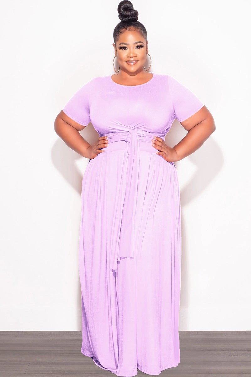 Final Sale Size 2pc Tie Top Maxi Skirt Set in Lavender Chilly Day Layers