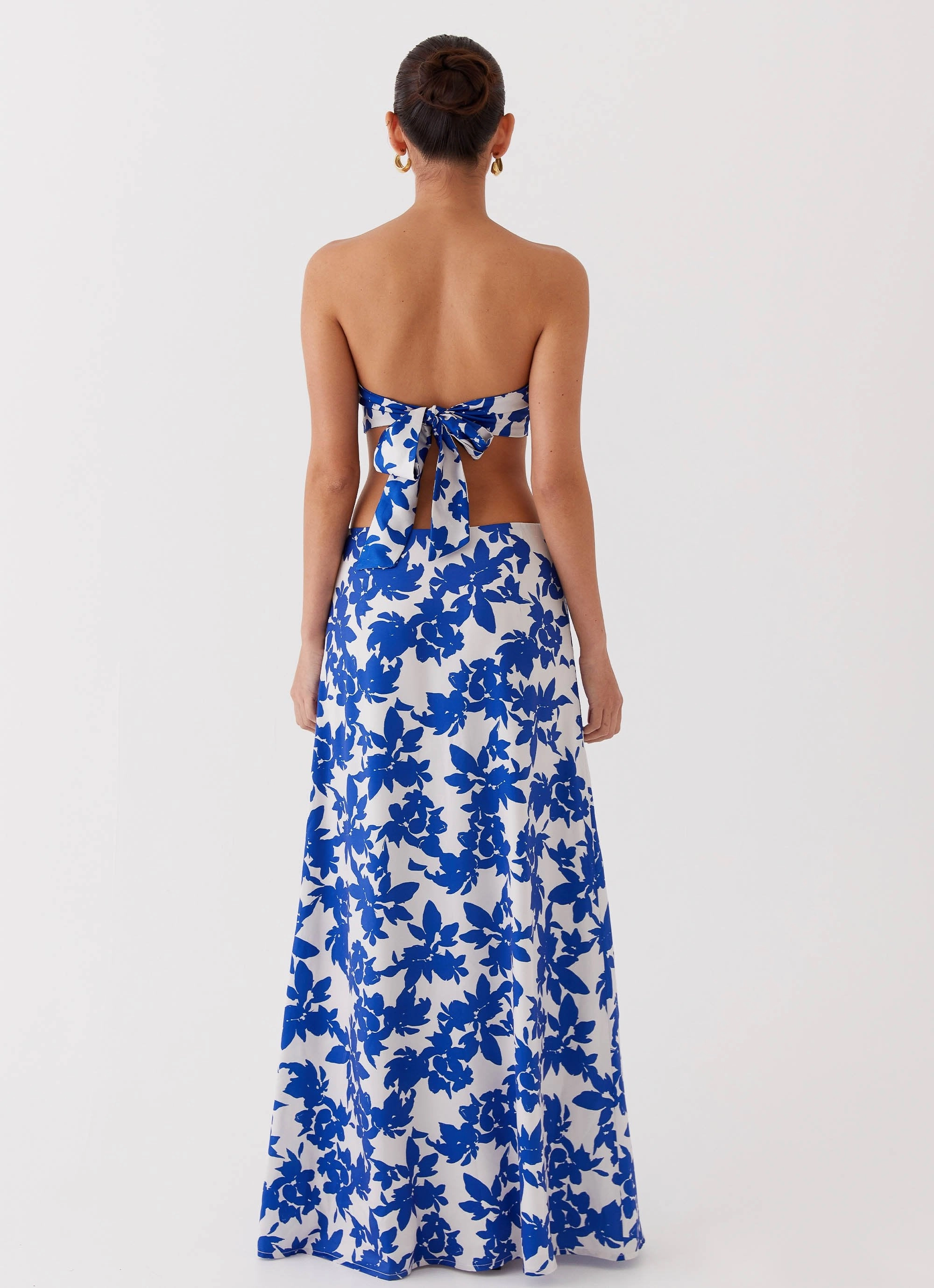 WrinkleFreeFabric Sky Gaze Low Rise Maxi Skirt - Blue Floral