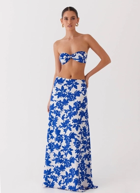 Comfy Motion Sky Gaze Low Rise Maxi Skirt - Blue Floral