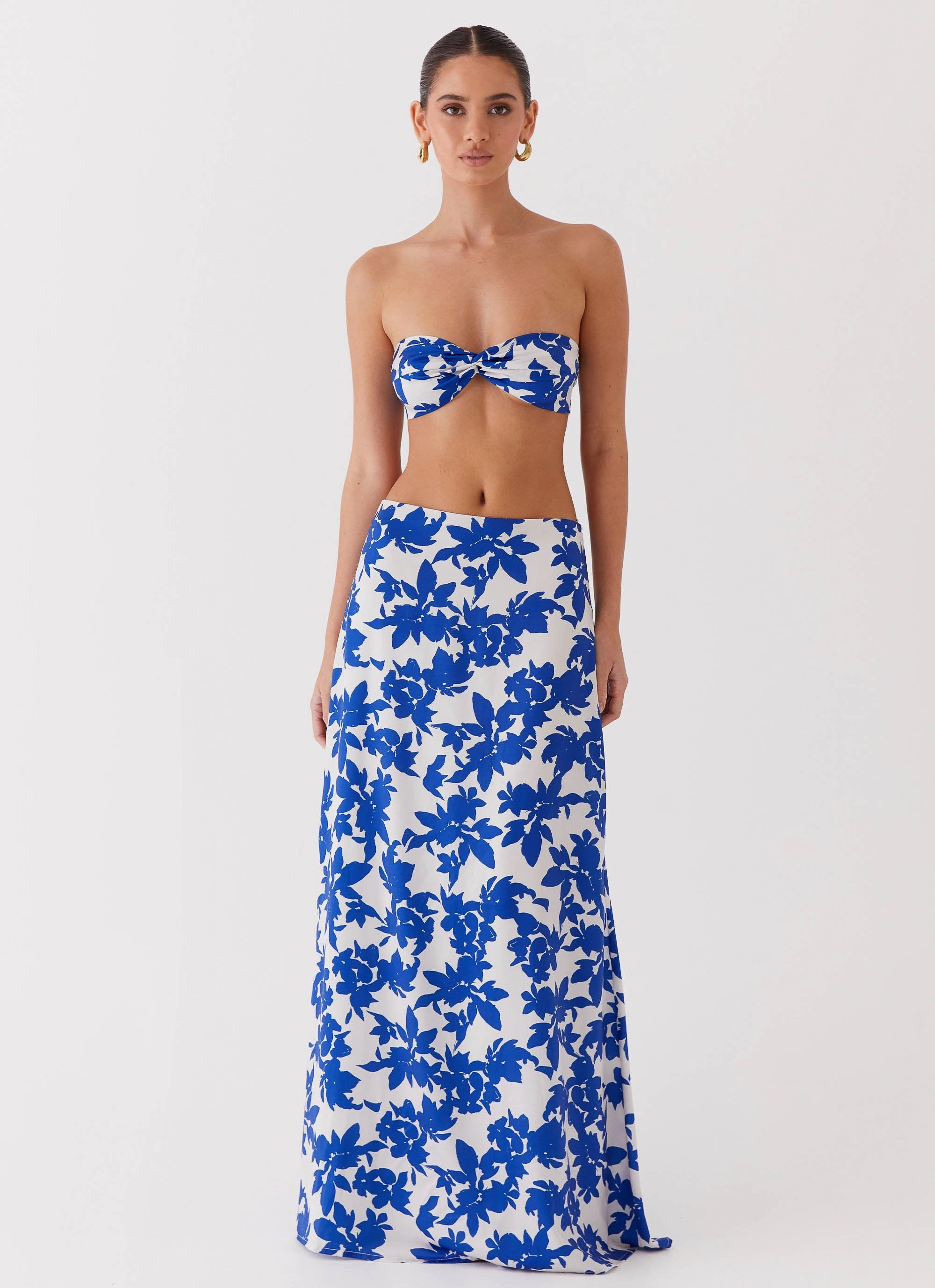 Sky Gaze Low Rise Maxi Skirt - Blue Floral High-waisted fit Comfort for All