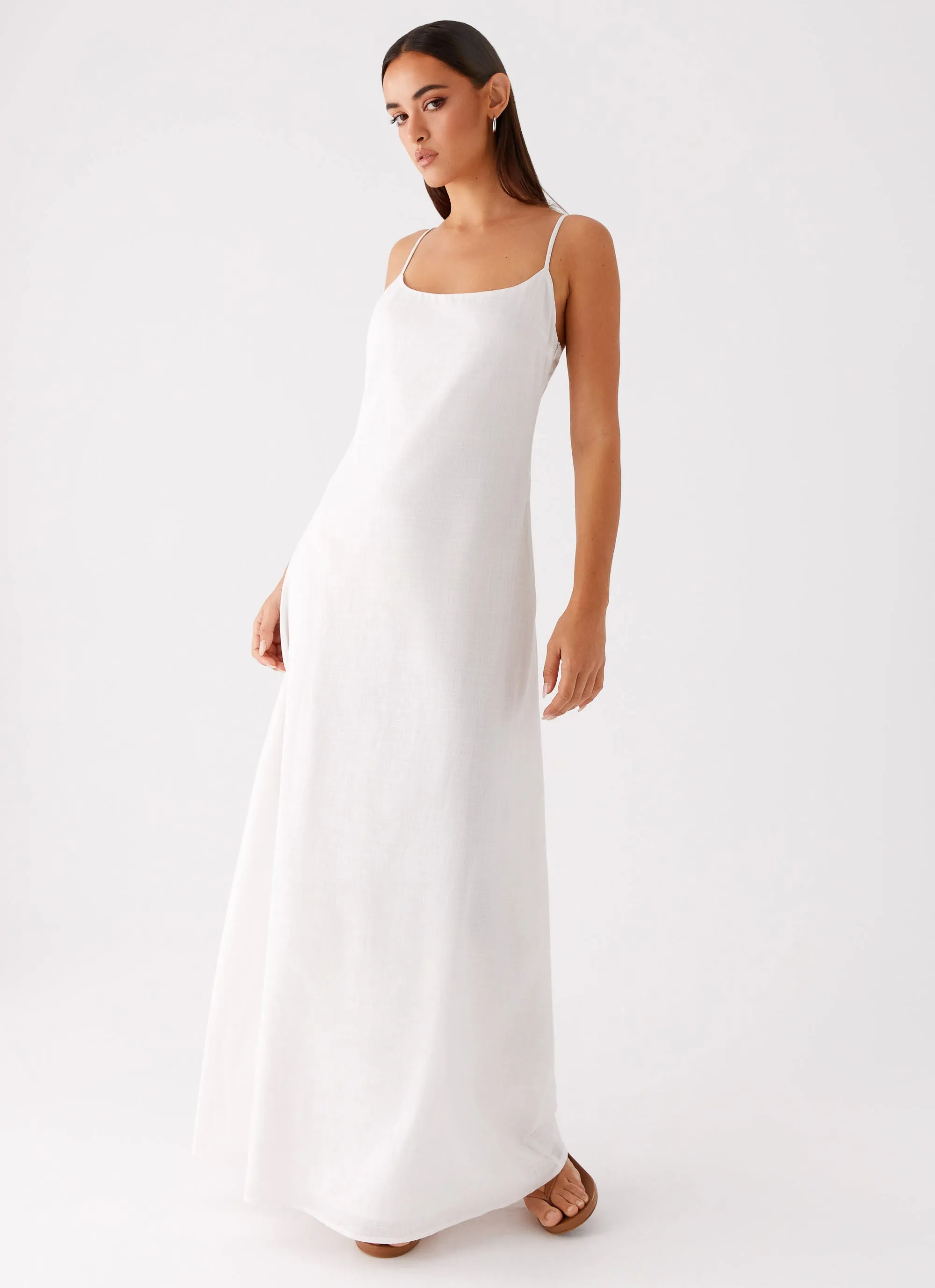 Mixed Fabric Madeleine Scoop Neck Maxi Dress - Off White