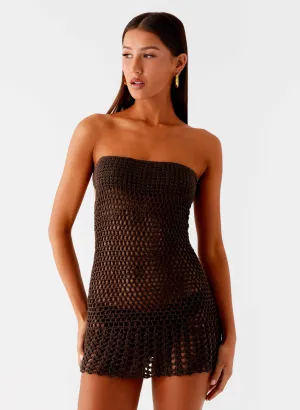 Kaiane Strapless Crochet Mini Dress - Chocolate Statement-Buttons Lightweight Wear