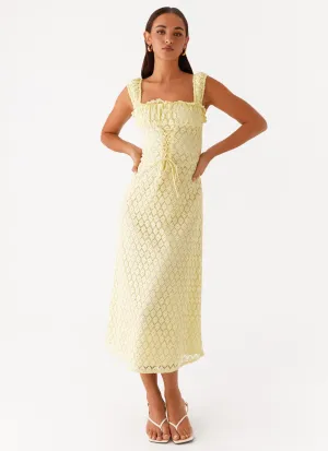 Calm Mood All-Season Comfort Keziah Tie Front Midi Dress - Lemon