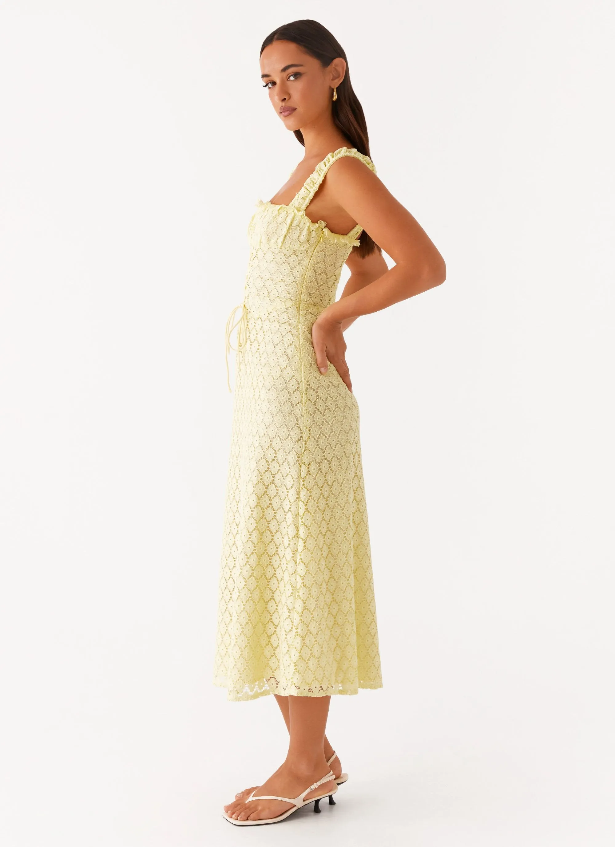Keziah Tie Front Midi Dress - Lemon Relaxed and Elegant