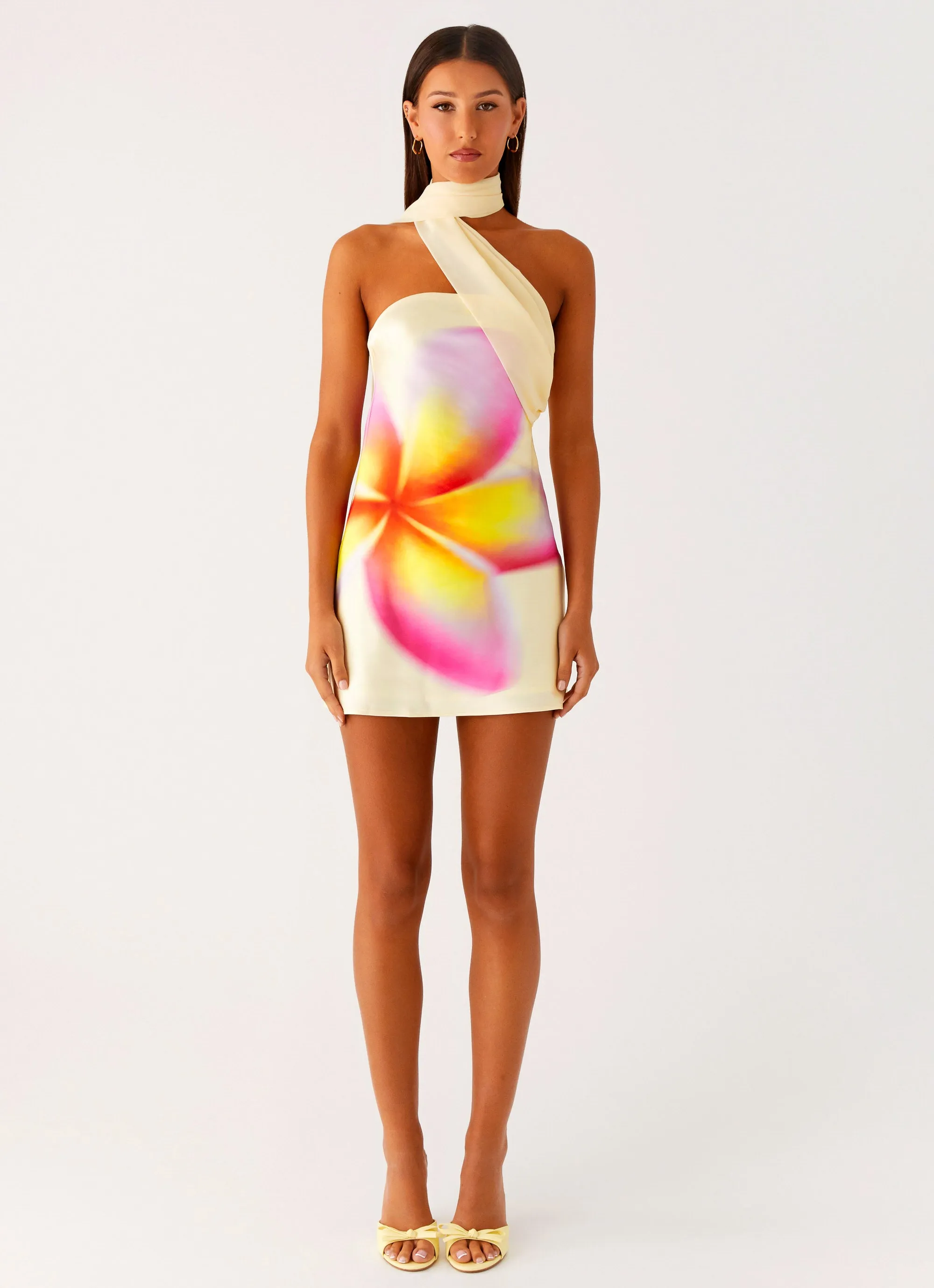 Sleek Look Isa Scarf Satin Mini Dress - Frangipani Yellow