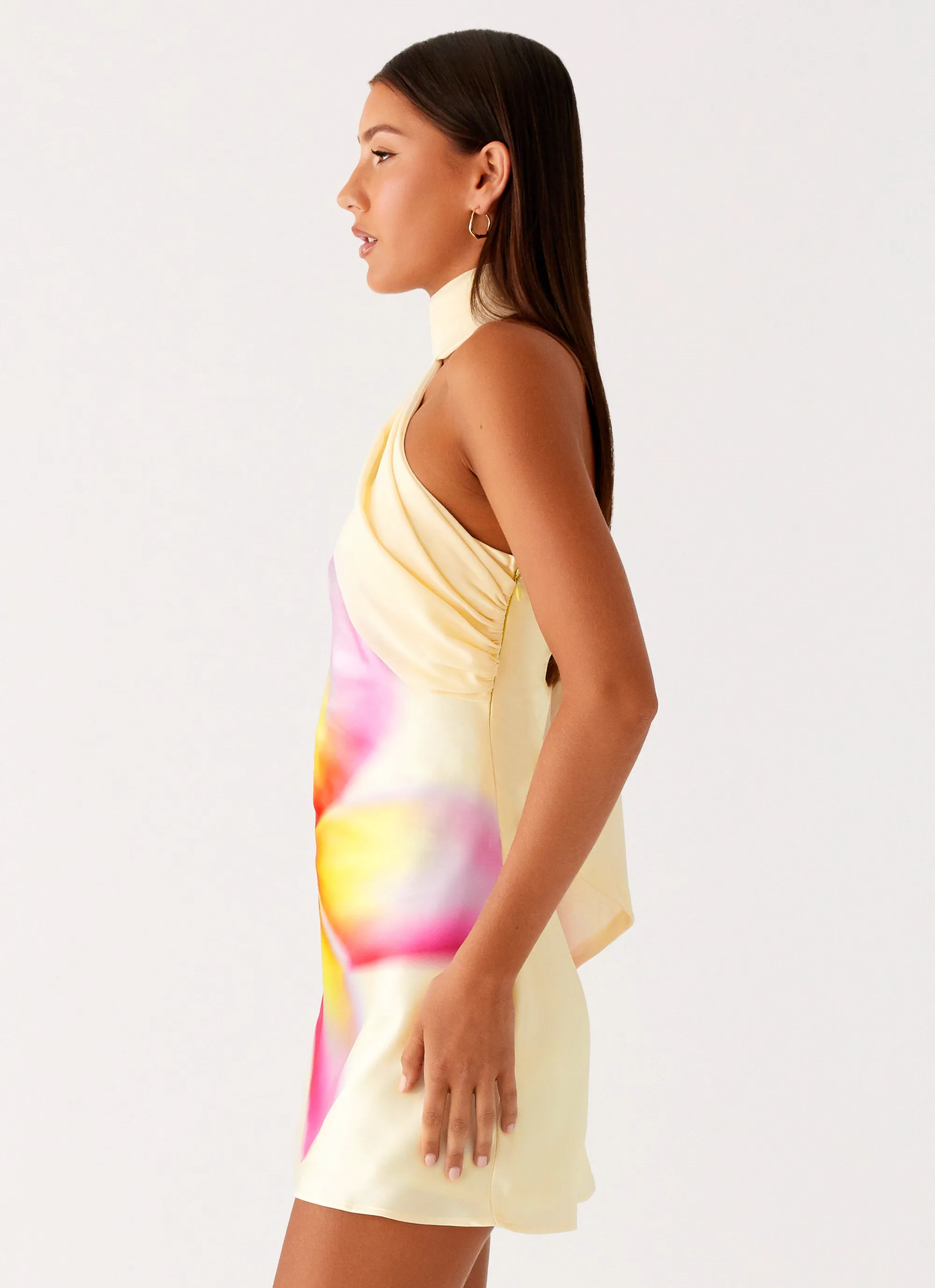 QuickDryTechnology Isa Scarf Satin Mini Dress - Frangipani Yellow