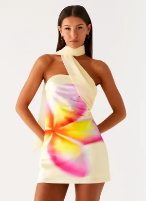 Timeless Trend Romantic dinner wear Isa Scarf Satin Mini Dress - Frangipani Yellow