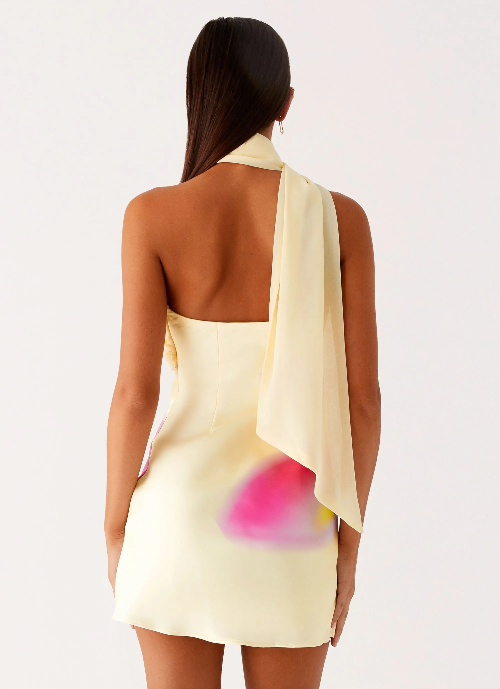 Classic Fit Elegant Appearance Isa Scarf Satin Mini Dress - Frangipani Yellow