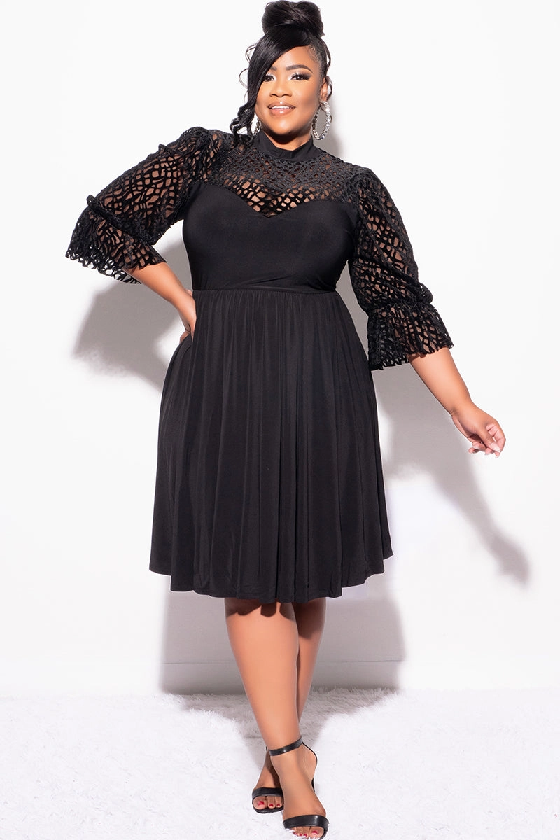 Active Layer High Waist Stretch Final Sale Plus Size Mesh Velvet Dress in Black
