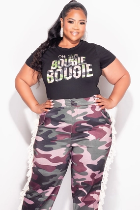Final Sale Plus Size Fitted Black & Camo Oh She Bougie Bougie T-Shirt Flex Foam Inserts