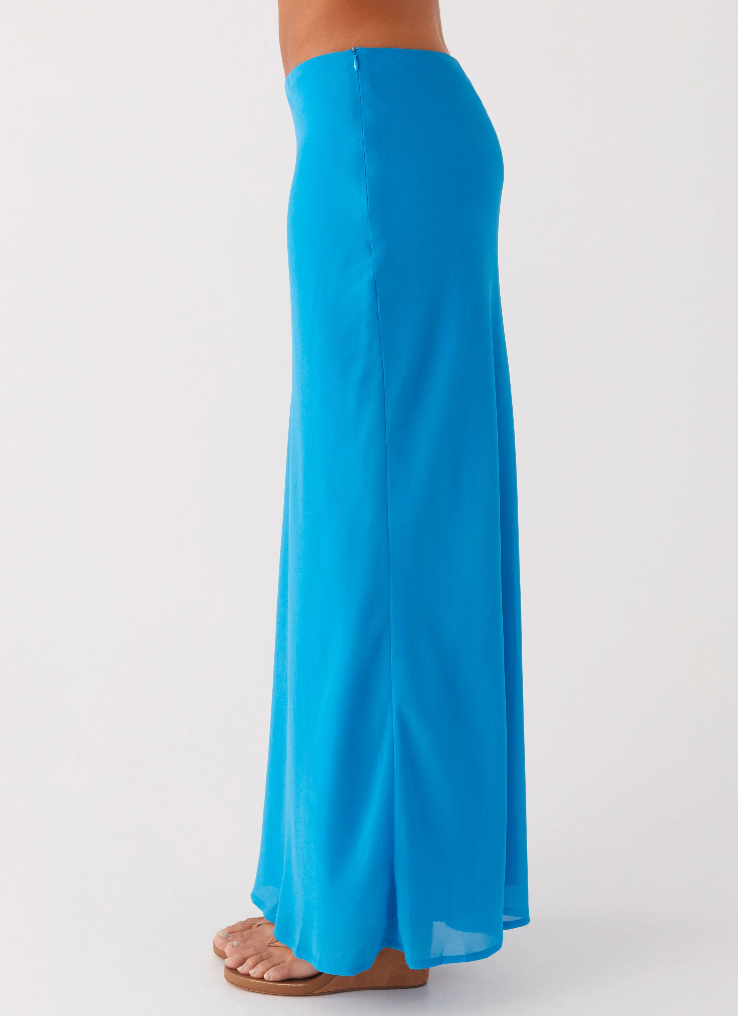 Another Life Chiffon Maxi Skirt - Turquoise Breathable Weave Fabric Flexible Ankle Cuffs