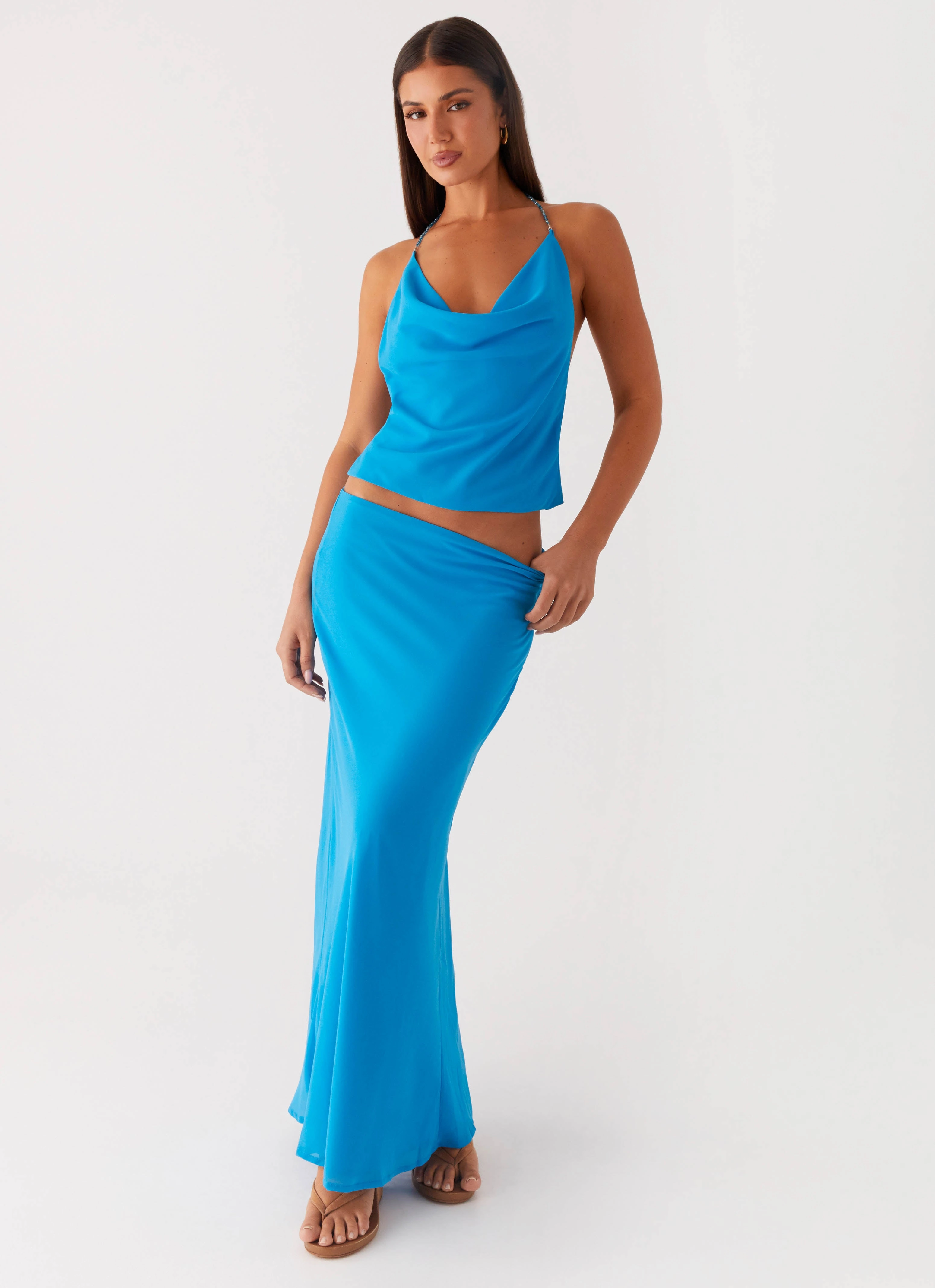 Another Life Chiffon Maxi Skirt - Turquoise No Fuss Quick Cool
