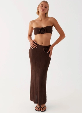 Sporty Fit Kelcie Rose Crochet Maxi Skirt - Chocolate