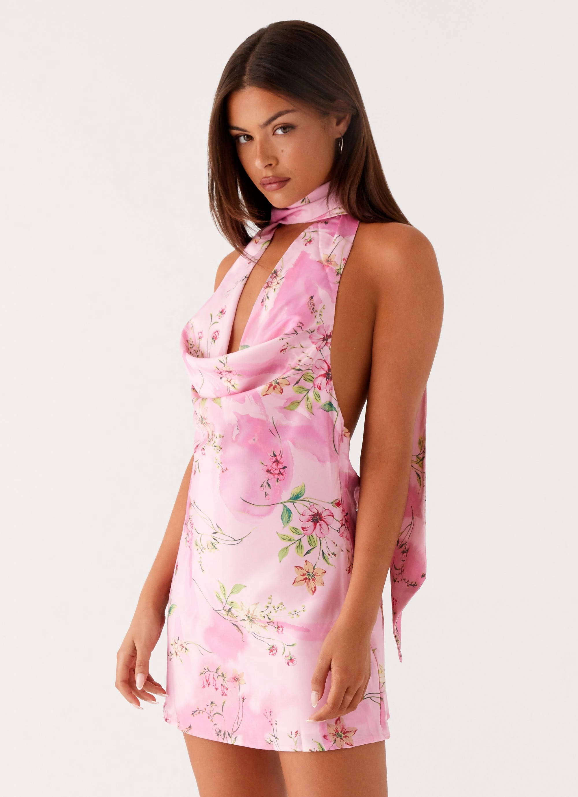 Heidi Mini Dress - Pink Floral Contrasting Detail
