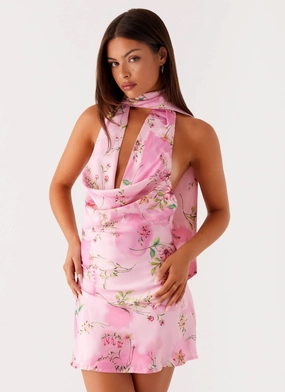 Button-Cuff Versatile and Comfortable Heidi Mini Dress - Pink Floral