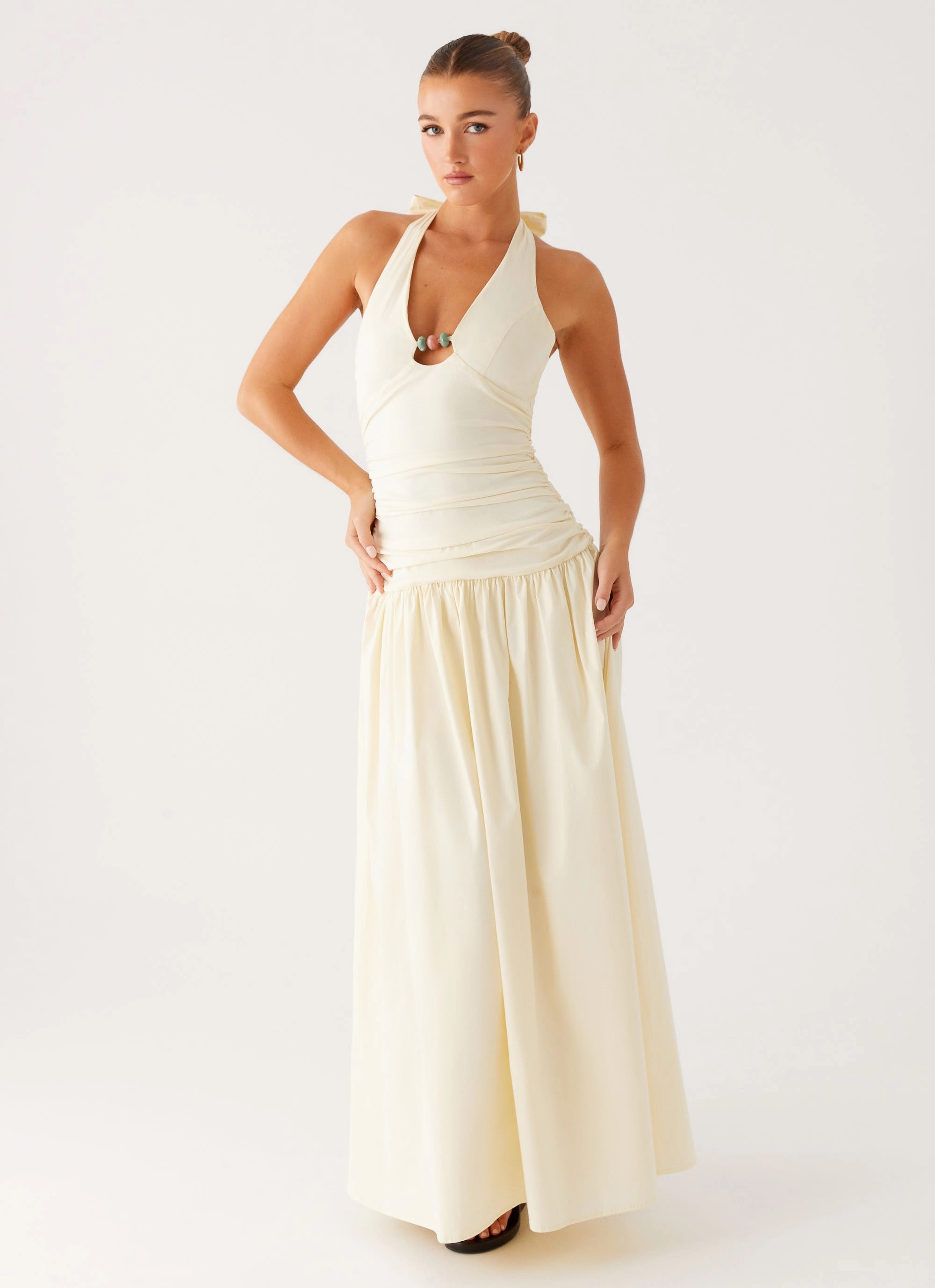 Minimal Motion Pearl-Detail Val Maxi Dress - Lemon