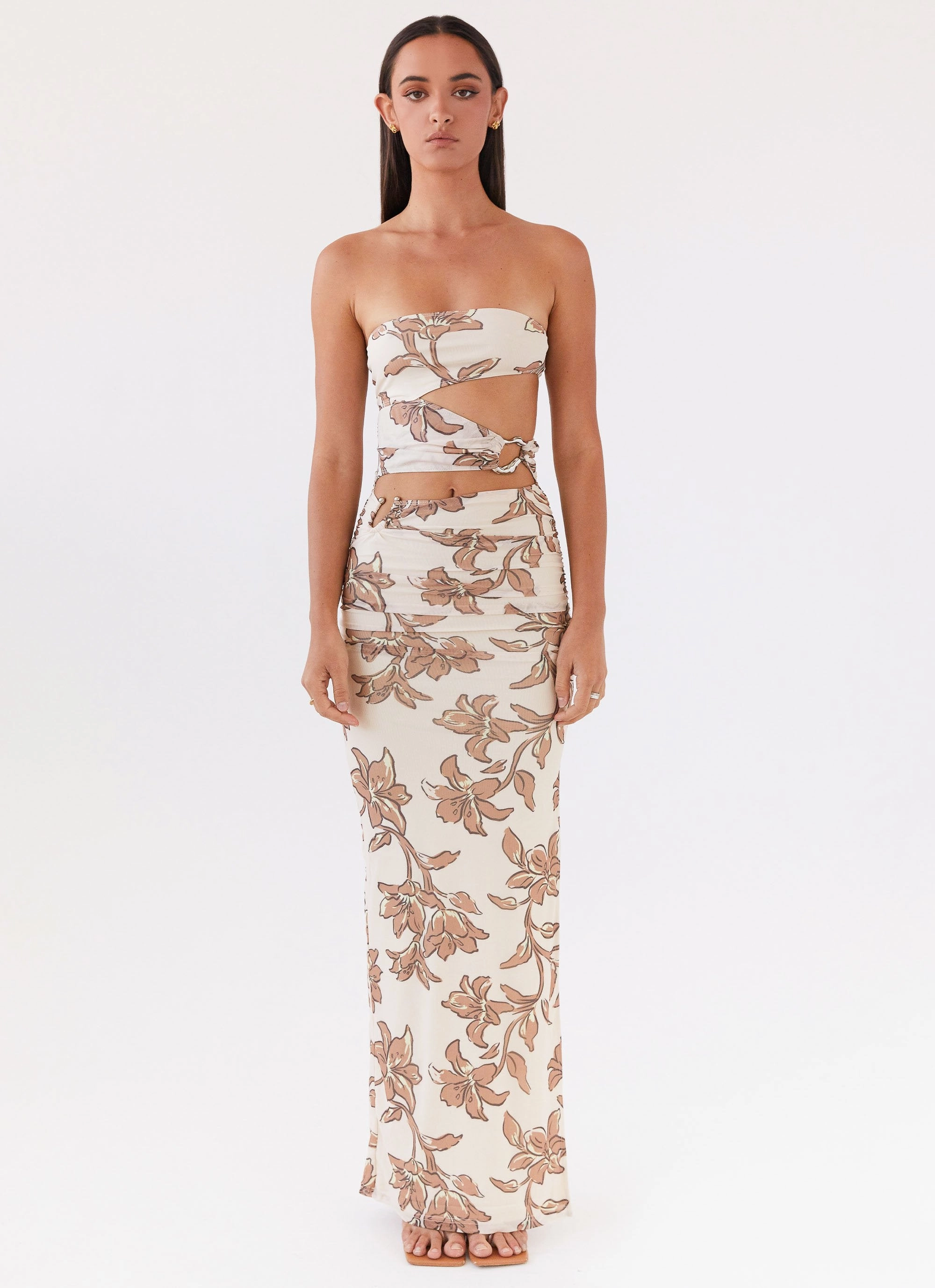 Lace Fine Neutral Feel Into Pieces Mesh Maxi Dress - Hazel Bloom