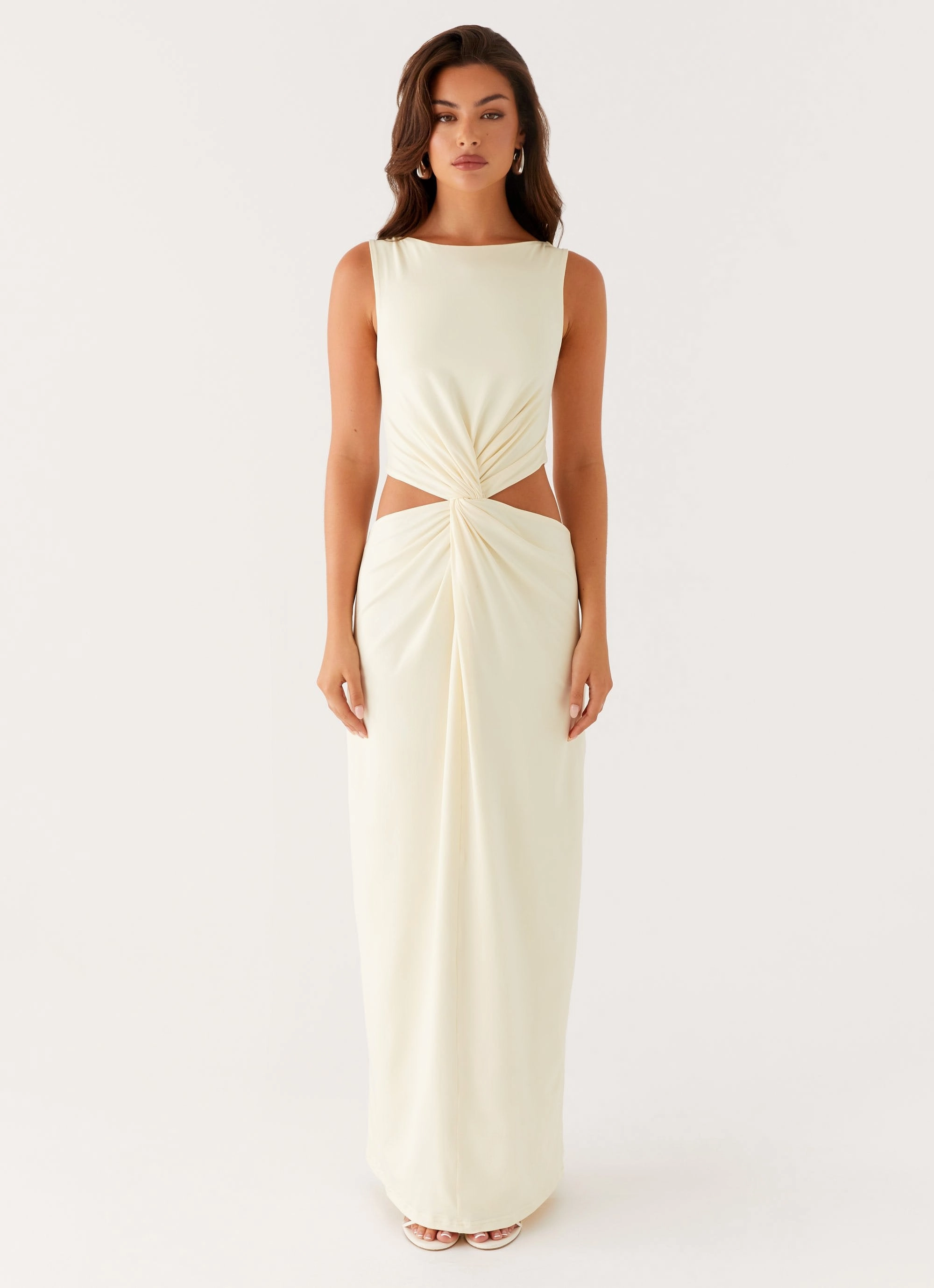 Lilabelle Twist Maxi Dress - Yellow Silky Finish Fluid Shape