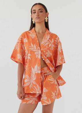 Cozy Street Style Mesh Ventilation Panels Sweet Relief Linen Shorts - Tropic Sunset
