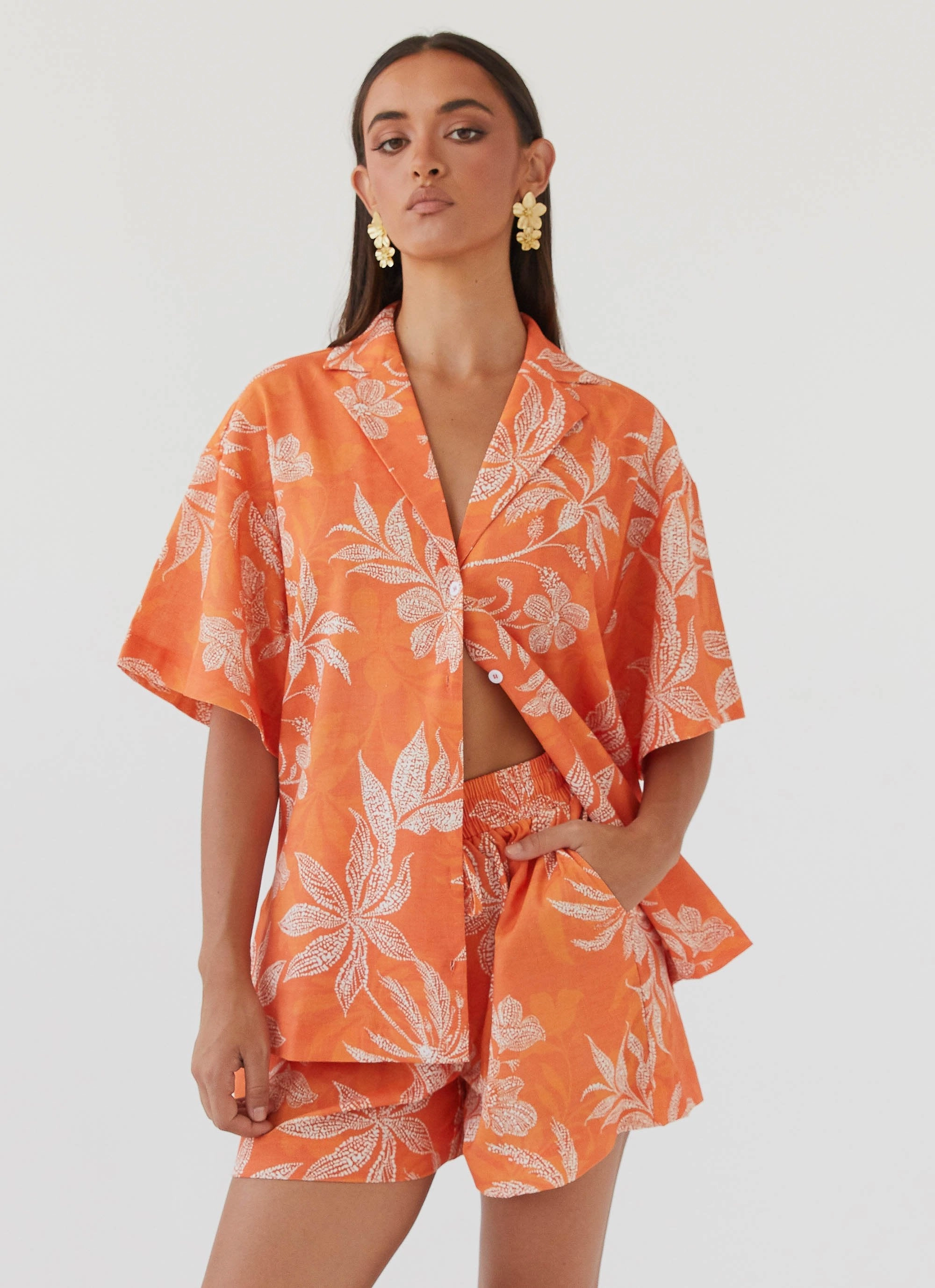 Cozy Street Style Mesh Ventilation Panels Sweet Relief Linen Shorts - Tropic Sunset