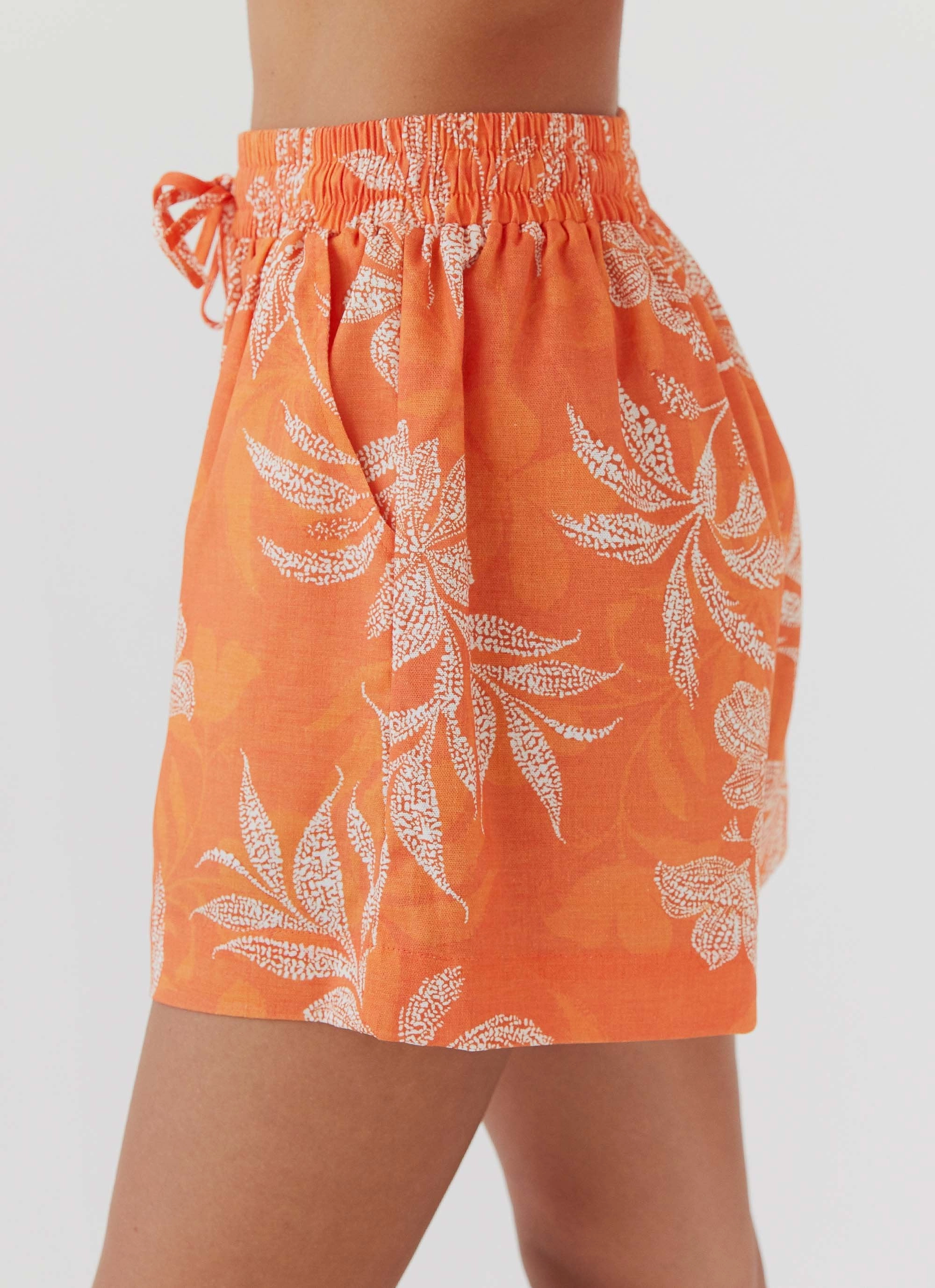 Sweet Relief Linen Shorts - Tropic Sunset Magnetic Closure System Waterproof Zipper Closure