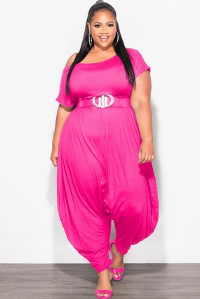 All Purpose Fit Final Sale Plus Size Harem Jumpsuit in Fuchsia