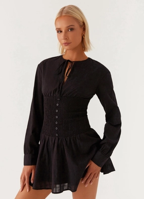 Warm Palette Invisible-Zip Kenzo Long Sleeve Mini Dress - Black