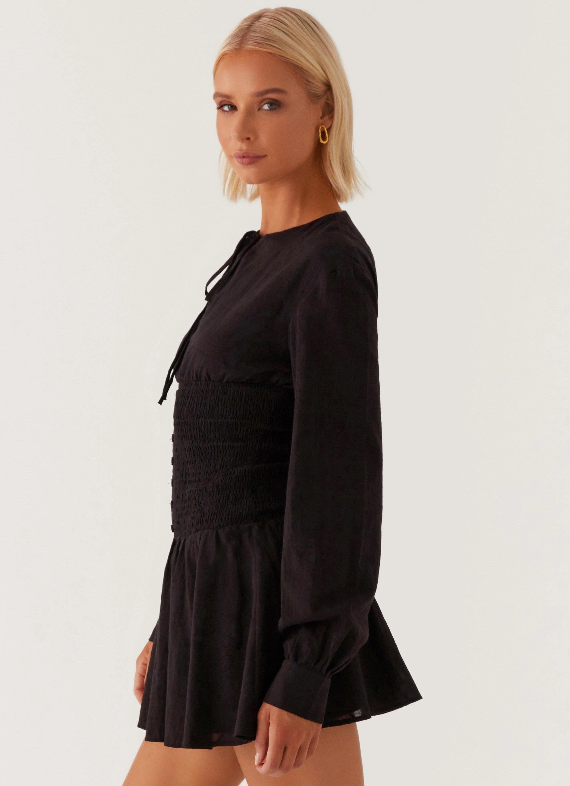 Kenzo Long Sleeve Mini Dress - Black slim cut Bell-Sleeve
