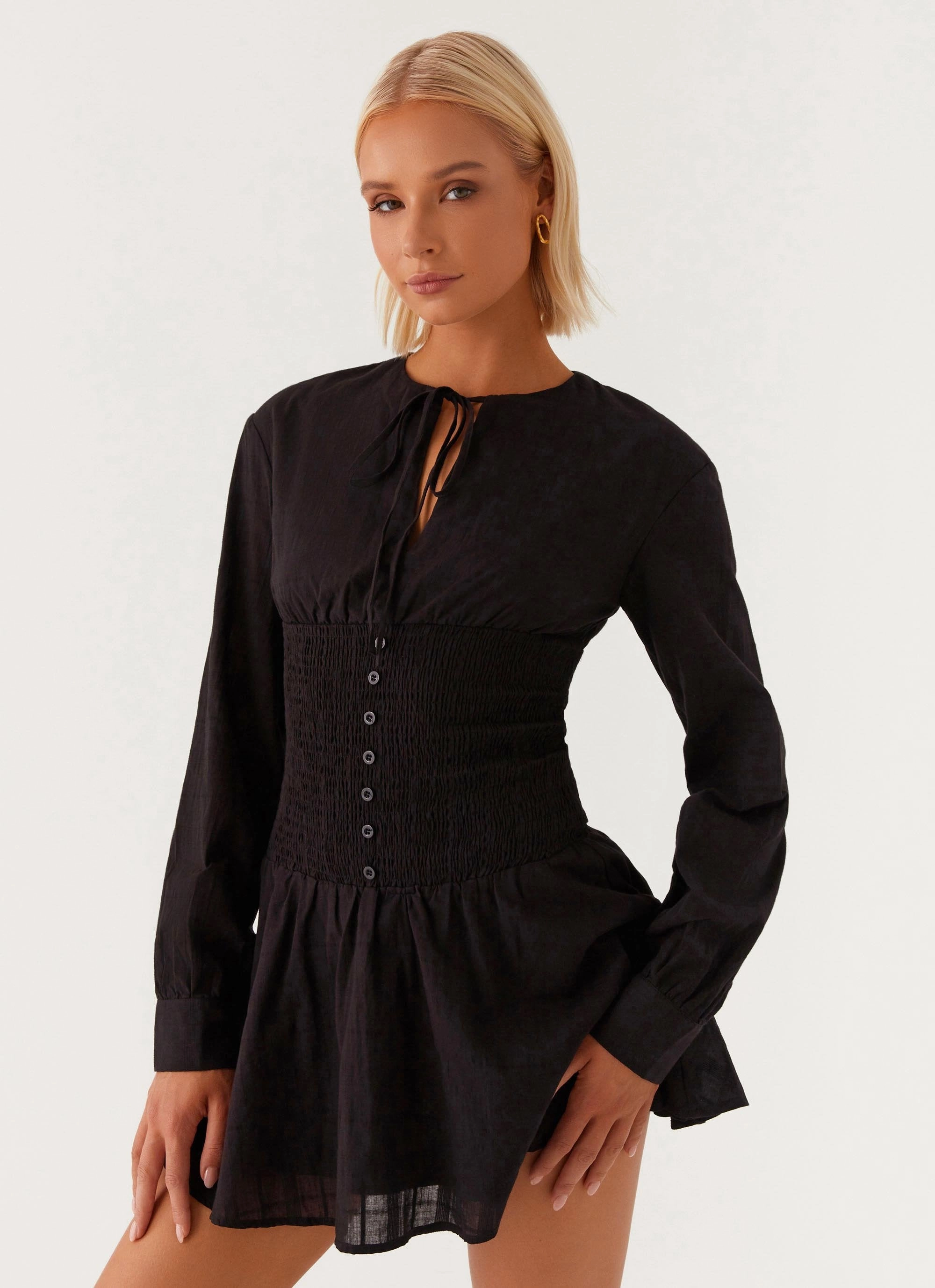 Warm Palette Invisible-Zip Kenzo Long Sleeve Mini Dress - Black