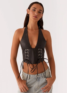 Sporty Design Playbook Halterneck Top - Vintage Brown