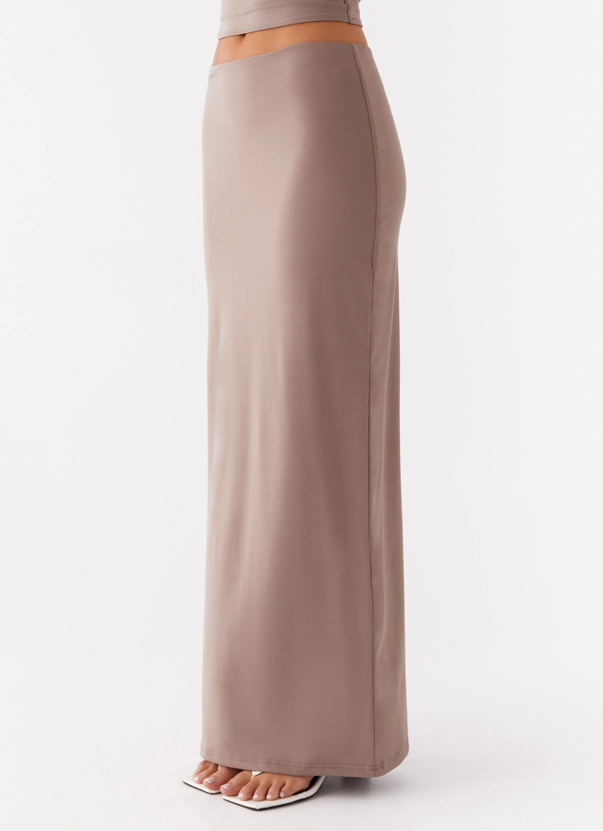 Solace Soul Maxi Skirt - Taupe Minimal Waistband Slim Shape