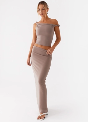 Versatile Waist Solace Soul Maxi Skirt - Taupe