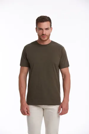 Slim Fit Basic Cotton Khaki Crew Neck T-Shirt