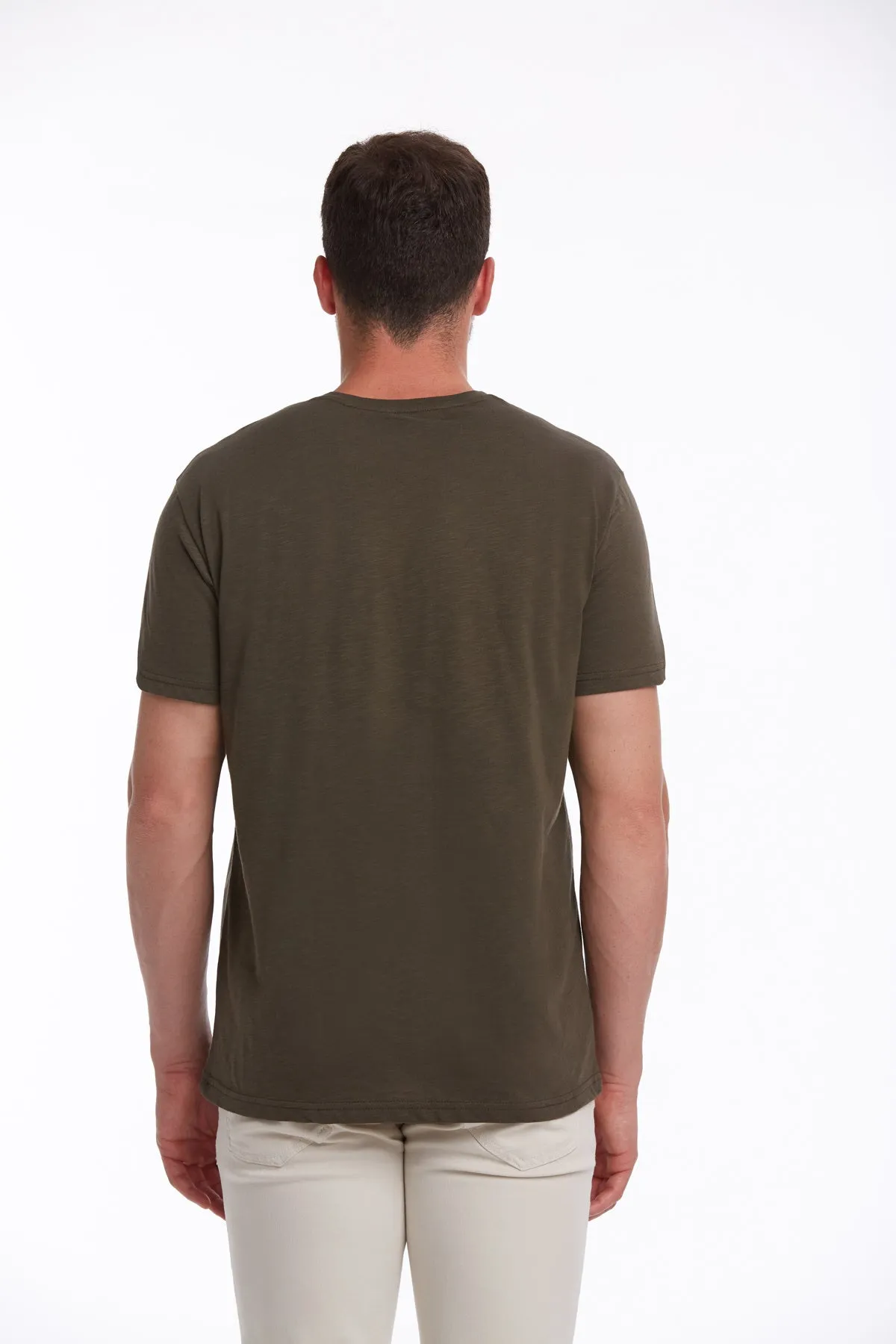 Slim Fit Basic Cotton Khaki Crew Neck T-Shirt