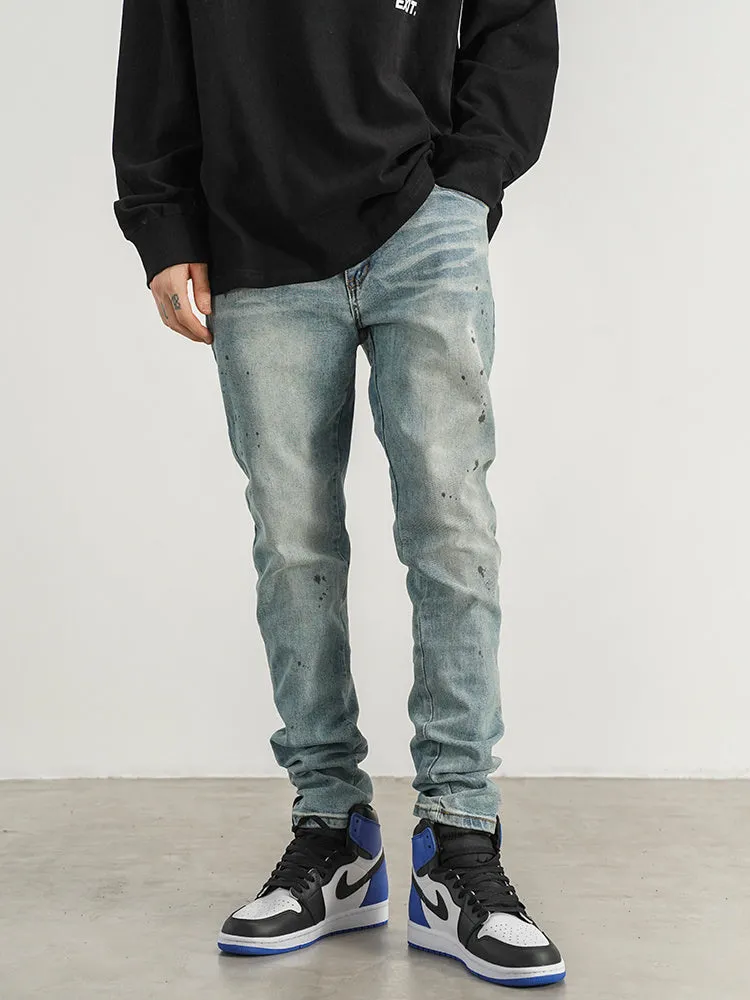 Slim-fit Jeans With Hand-splashed Ink