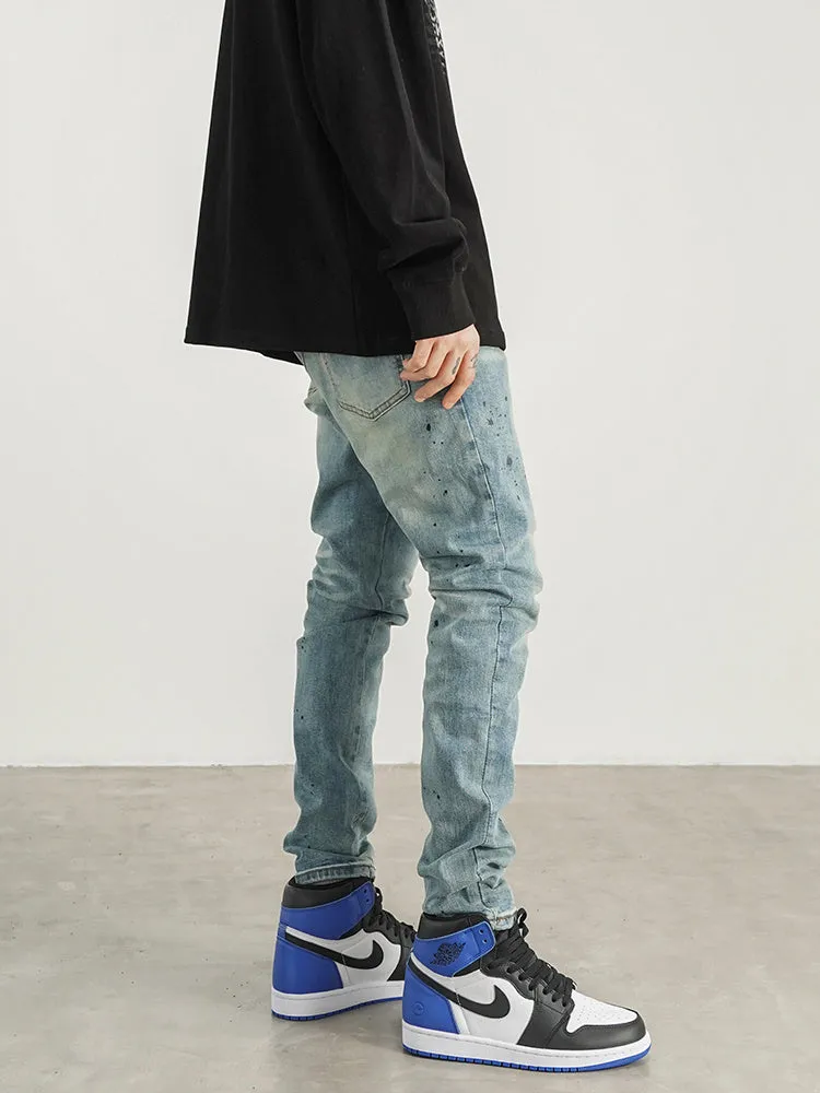 Slim-fit Jeans With Hand-splashed Ink