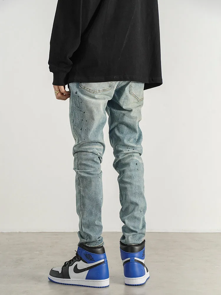 Slim-fit Jeans With Hand-splashed Ink