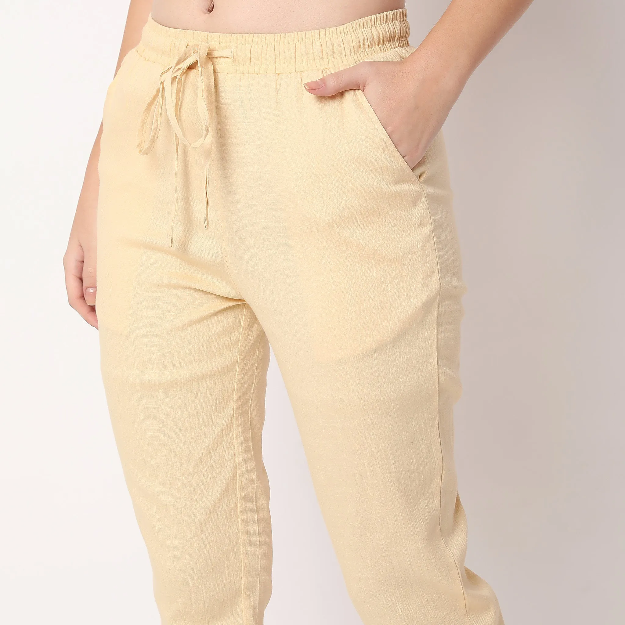 Slim Fit Solid Ethnic Pants