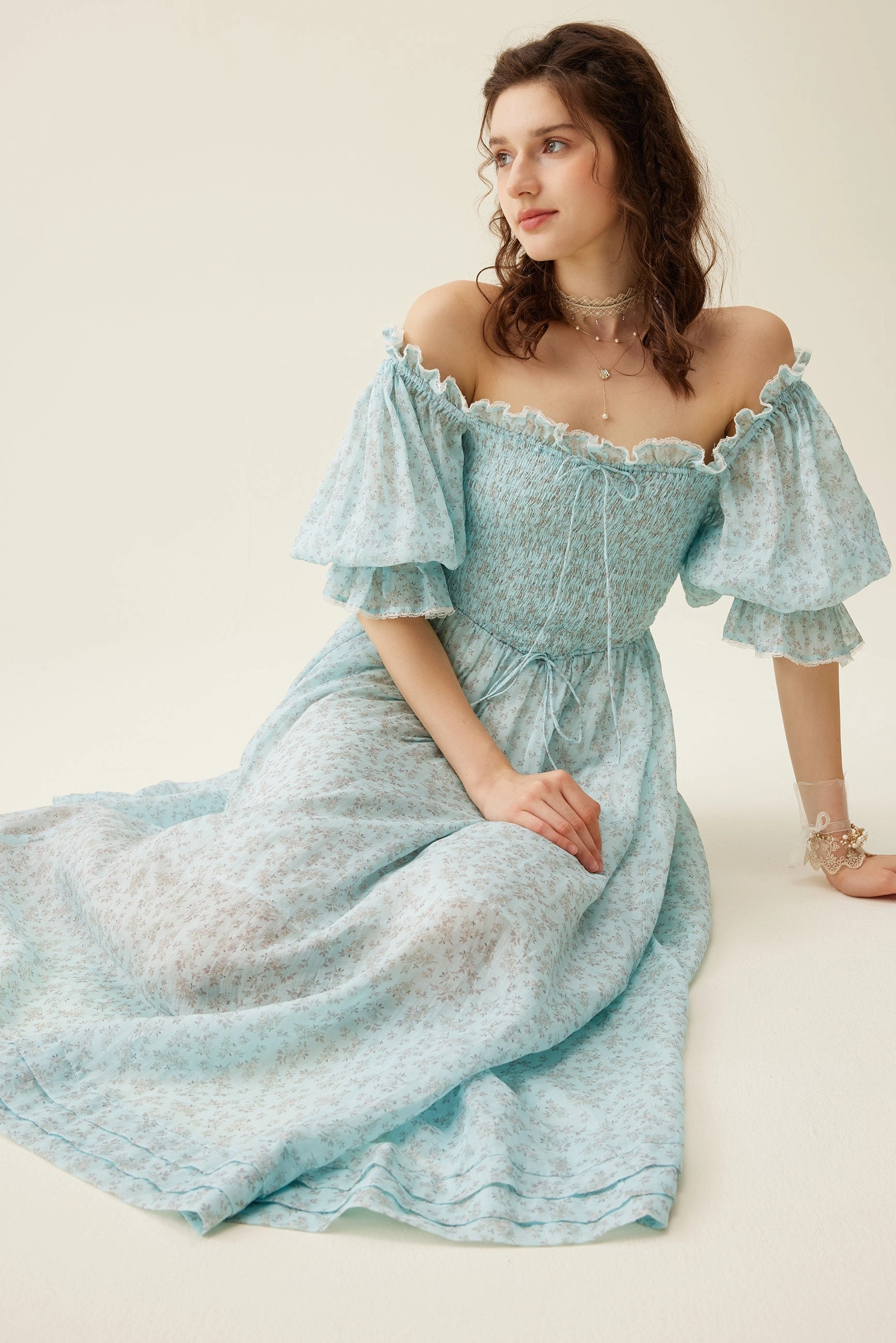 Ariana 17 | smocking fairy floral dress Rubberized Hem Boho chic