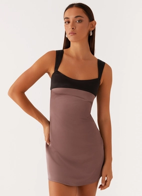 Odette Satin Mini Dress - Steel Me Away Daytime Mood
