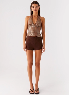 Reyce Sequin Top - Tan FadeResistant WrinkleFree Finish