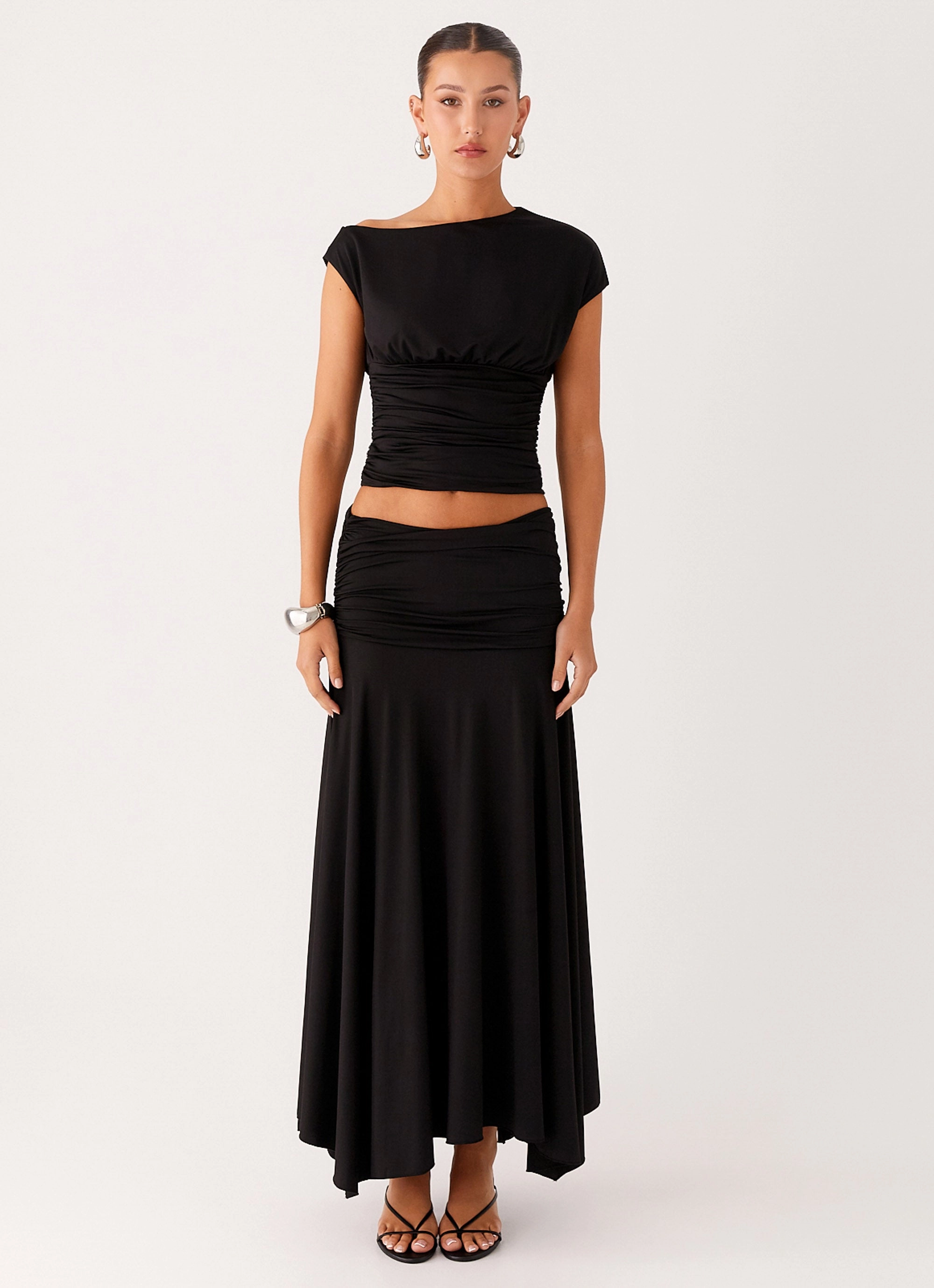 Liana Asymmetrical Top - Black Soft Touch Texture City Ready