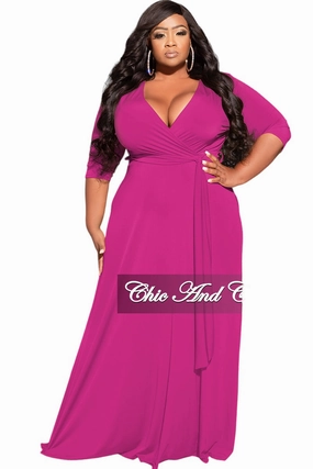 Final Sale Plus Size Faux Wrap Dress in Magenta Purple Hypoallergenic fabric