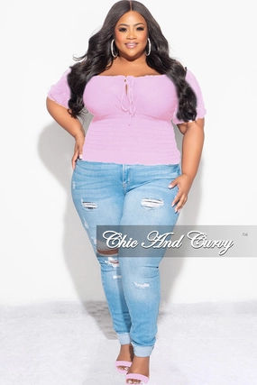 Final Sale Plus Size Off the Shoulder Top with Frill Bottom in Lavender Active Appeal