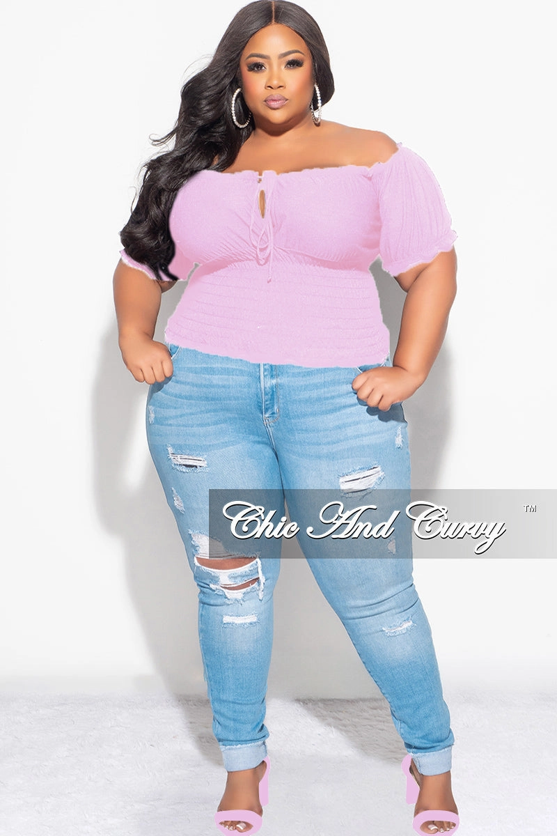 Final Sale Plus Size Off the Shoulder Top with Frill Bottom in Lavender Work Flex