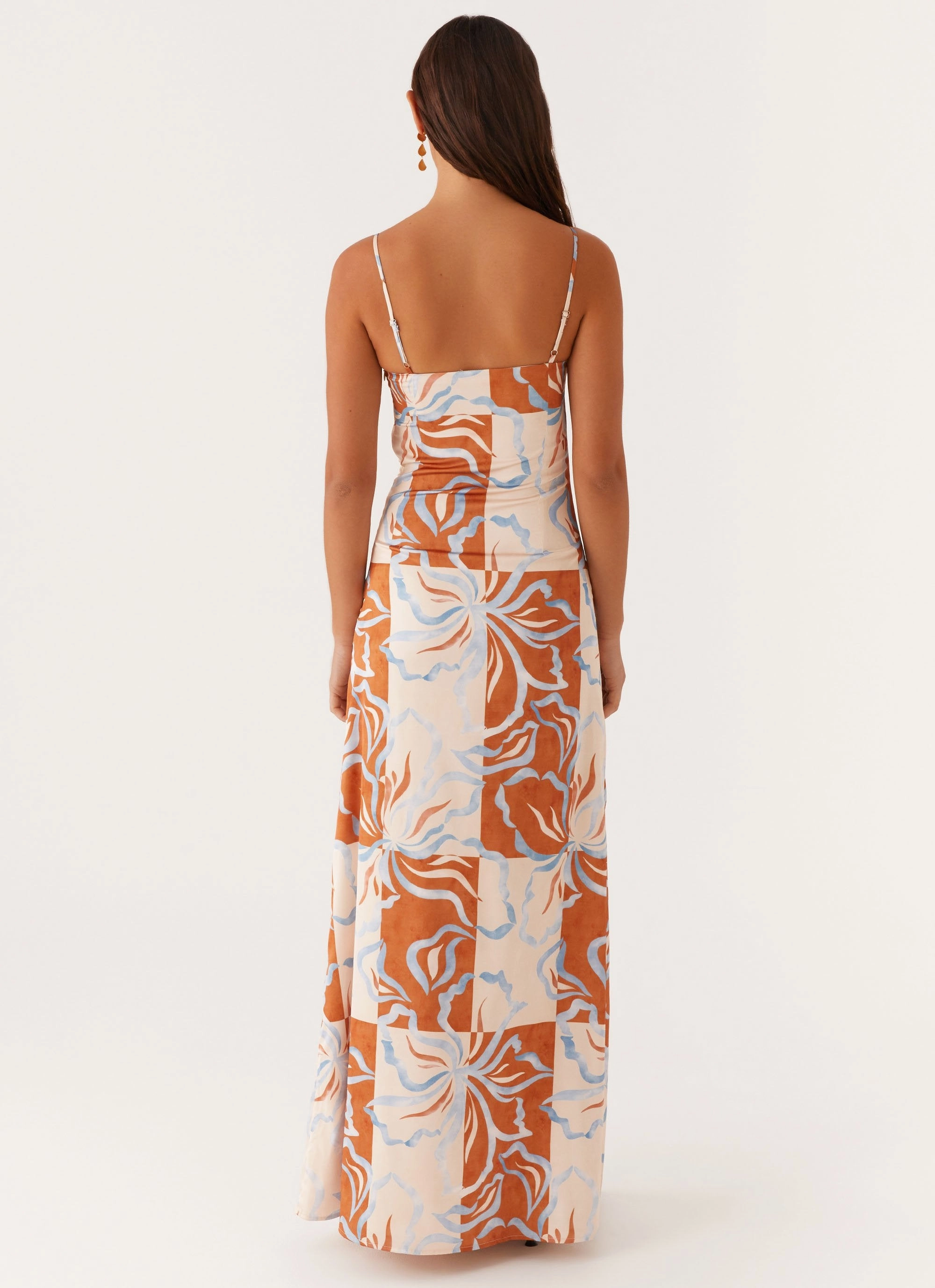 Full Coverage Limited-Edition Aster Bloom Maxi Dress - Orange Blue Floral